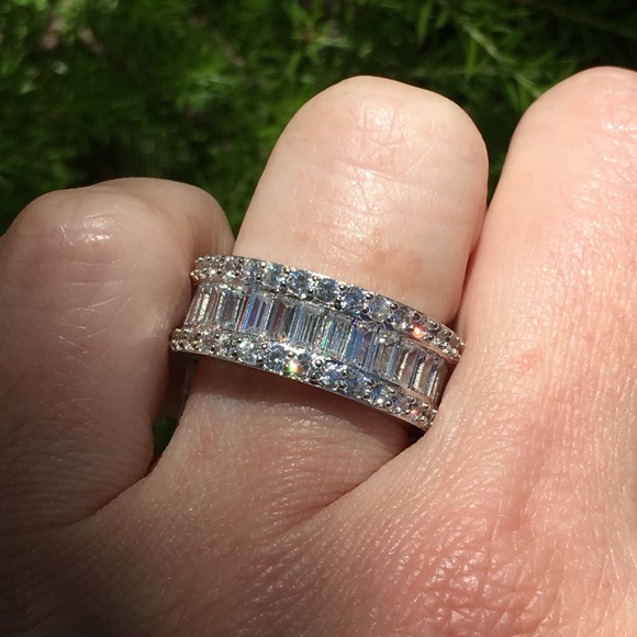 14k white gold Eternity wedding band baguette 925 - Picture 2 of 8